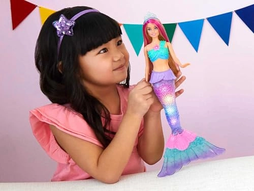 Dreamtopia Twinkle Lights Mermaid Doll - Water-Activated Twinkle Light-Up Tail Purple-Streaked Hair Ages 3+