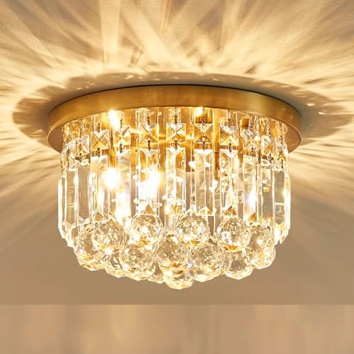 Crystal Chandelier - D30 x H24 cm E14 Socket 3 Bulbs Gold Finish