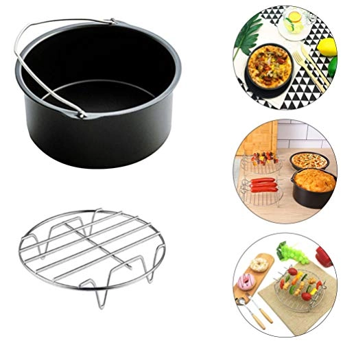 Pizza Pan + Cake Baking Pan + Multipurpose Skewers Rack + Metal Holder + Silicone Mat - Stainless steel 5 pieces