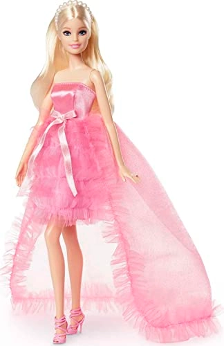 Barbie Birthday Wishes - Blonde Hair Pink Satin and Tulle Dress