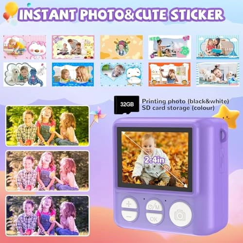 Instant Print Camera - 1080P 32GB Purple