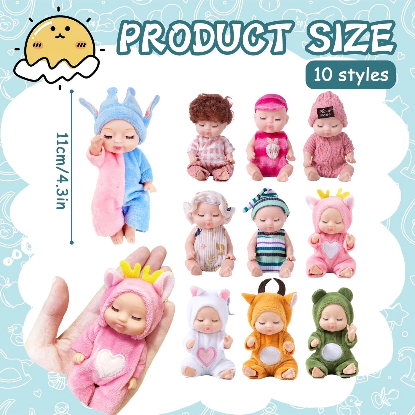 Mini Baby Doll - 10 Pcs 11 cm 43 inches Bundle