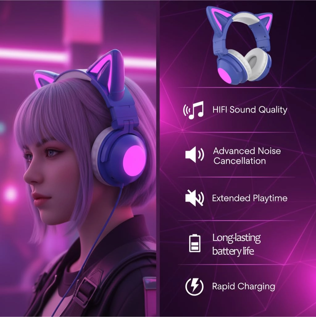 Cat Ear Bluetooth Headphones Wireless Headphone
