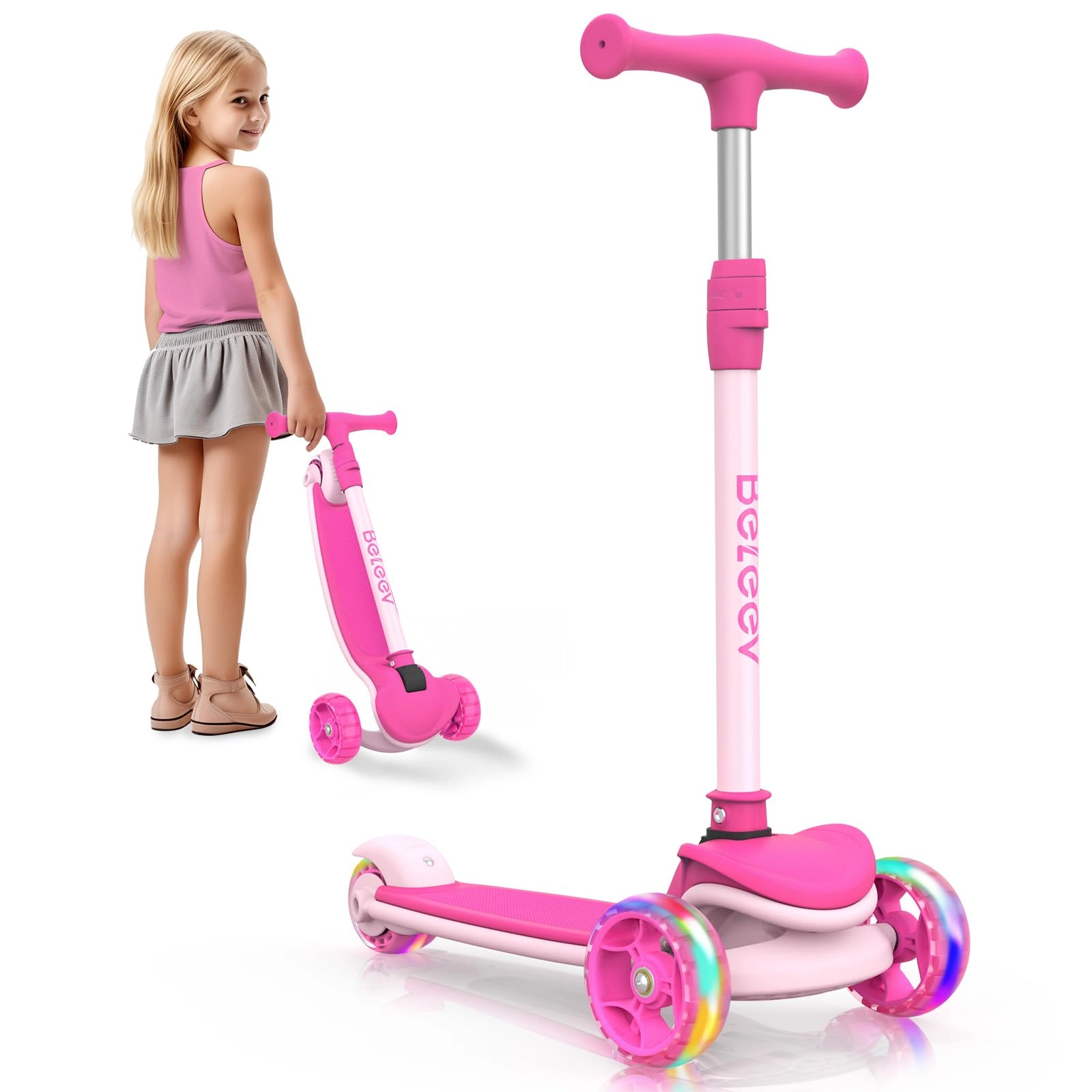 BELEEV A8 3-Wheel Kick Scooter – LED Foldable Suspension