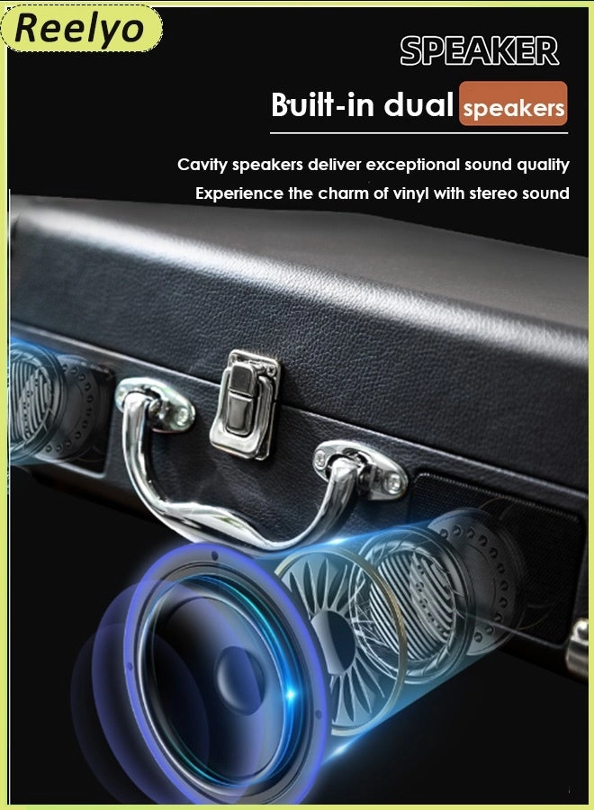 Retro Vinyl Turntable Record Player - 3 Speed Bluetooth 5.4 Portable Suitcase