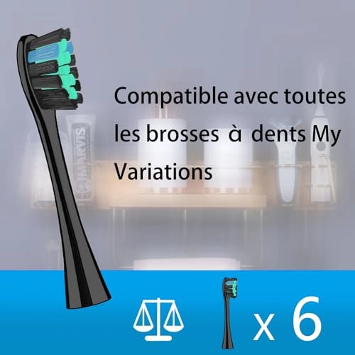 Brush Heads - Pack of 6 Compatible with My Variations Sonic Black