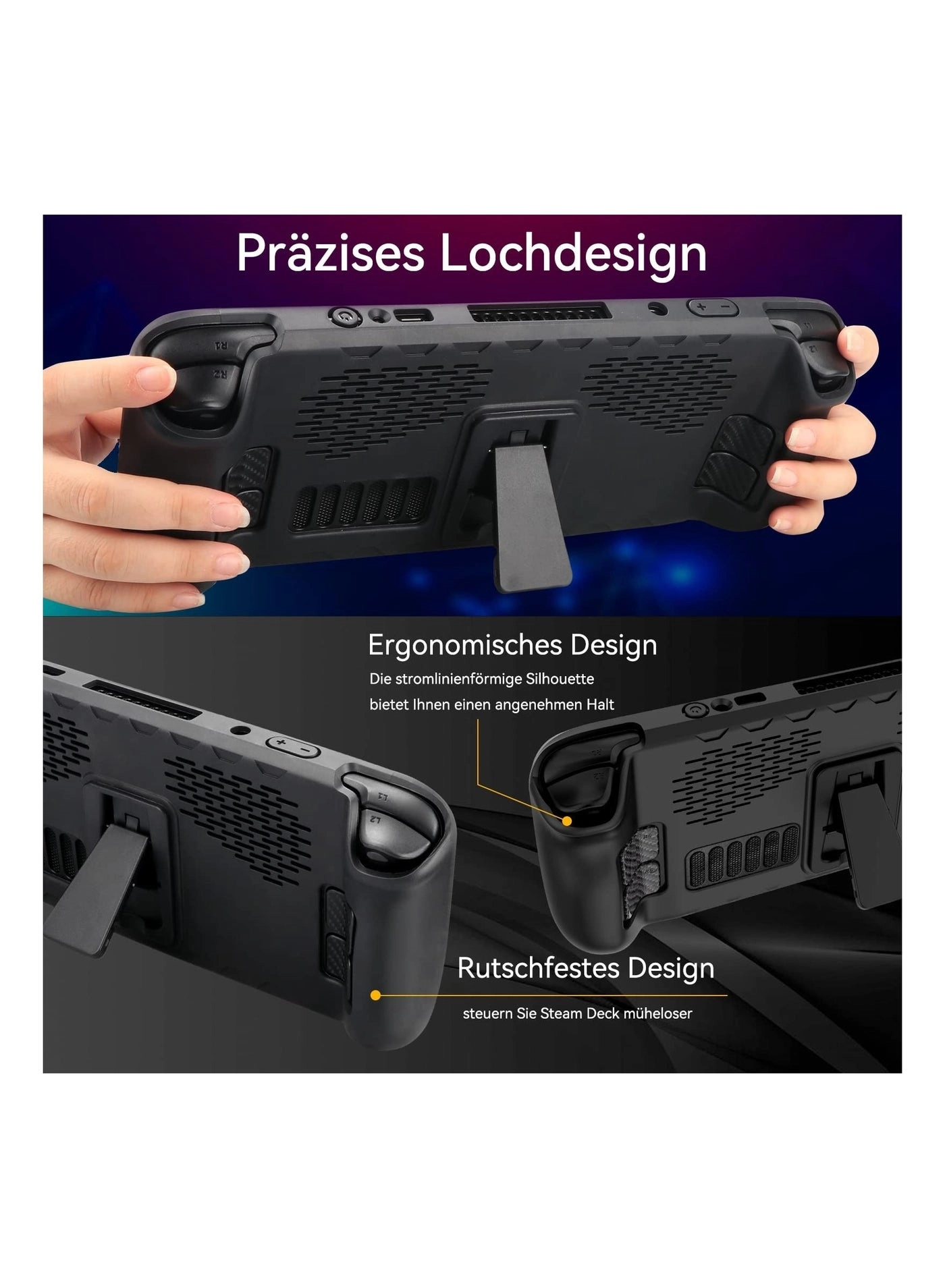 Foldable Kickstand Protective Case for Steam Deck - TPU Black