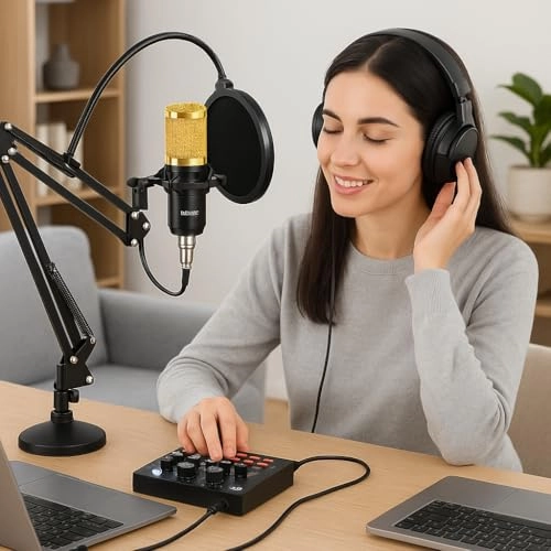 Z346 Professional Condenser Microphone Wired Microphone + V8 Live Sound Card