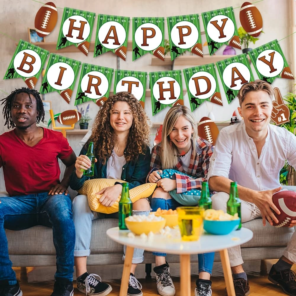 Football Birthday Banner - 13 paper flag sign football birthday party