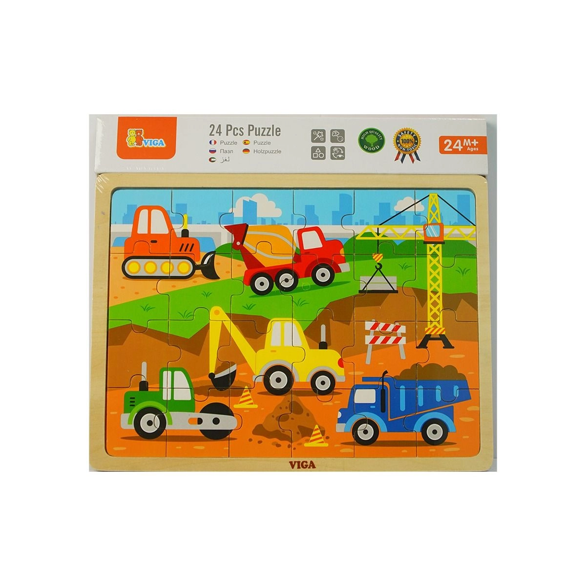 Construction Vehicles Wooden Puzzle (SW-51463) - 24 pcs