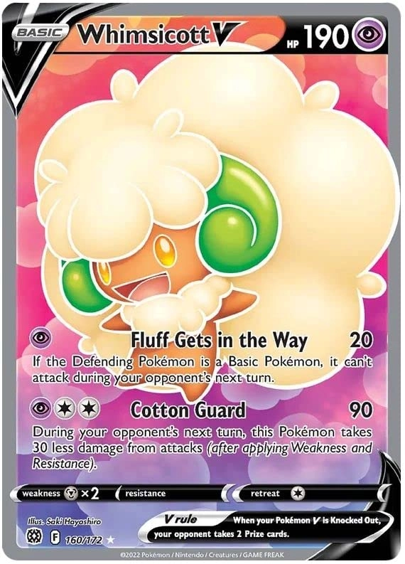 Pokémon Whimsicott V 160/172 + Toploader - 1pcs