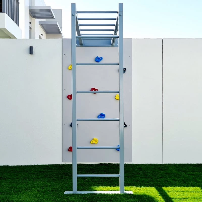 Climbing Wall with Metal Monkey Bars - 3 to 9 yrs Indoor Use