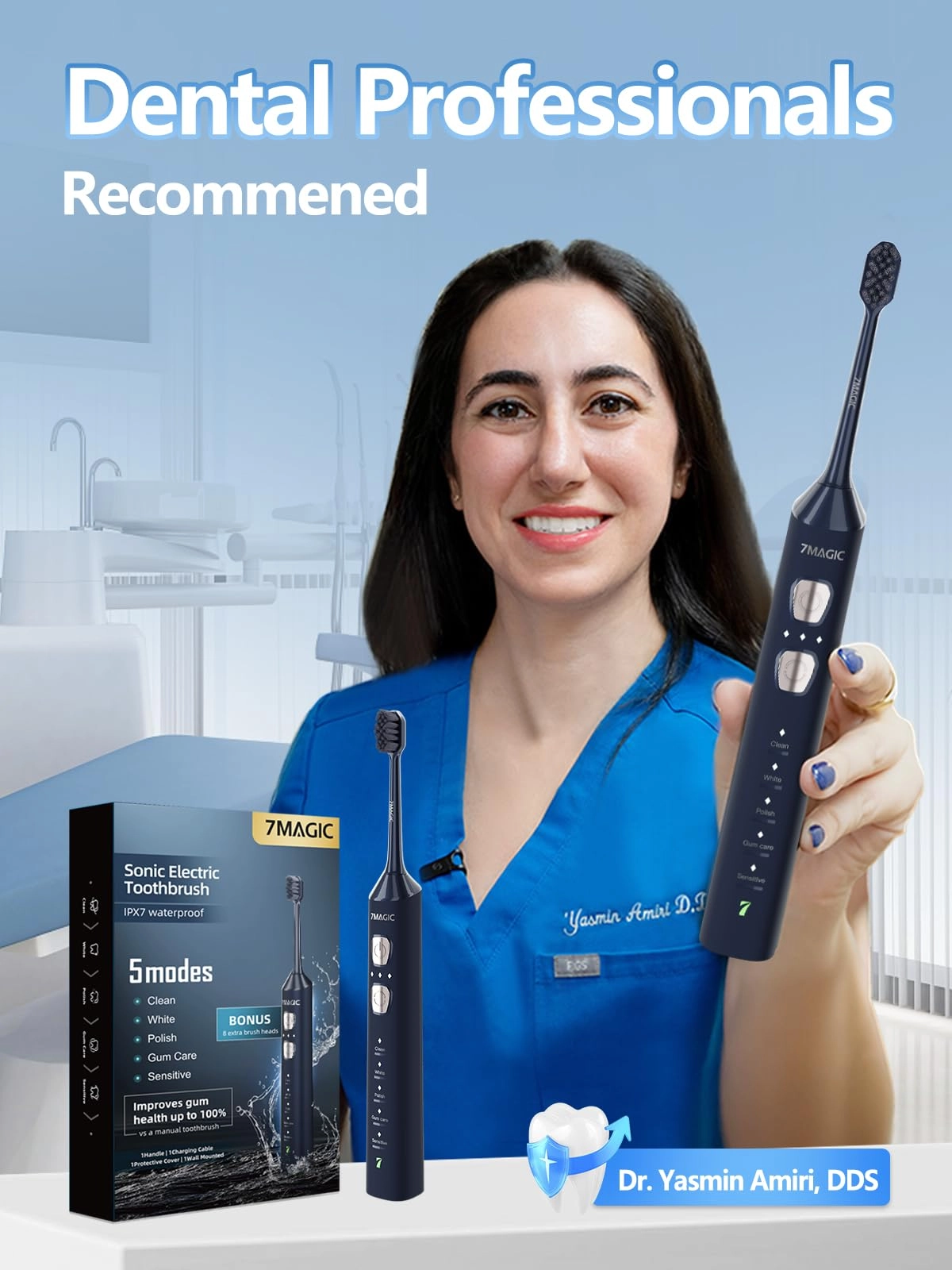 Sonic Electric Toothbrush - 3 Intensity Levels 5 Modes 40000 VPM