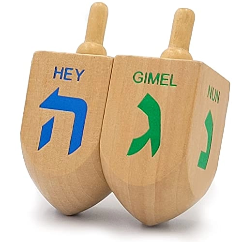 The Dreidel Company Lets Play Dreidel - Extra Large 3 Inch Wood Pack of Two Ages 3 and up