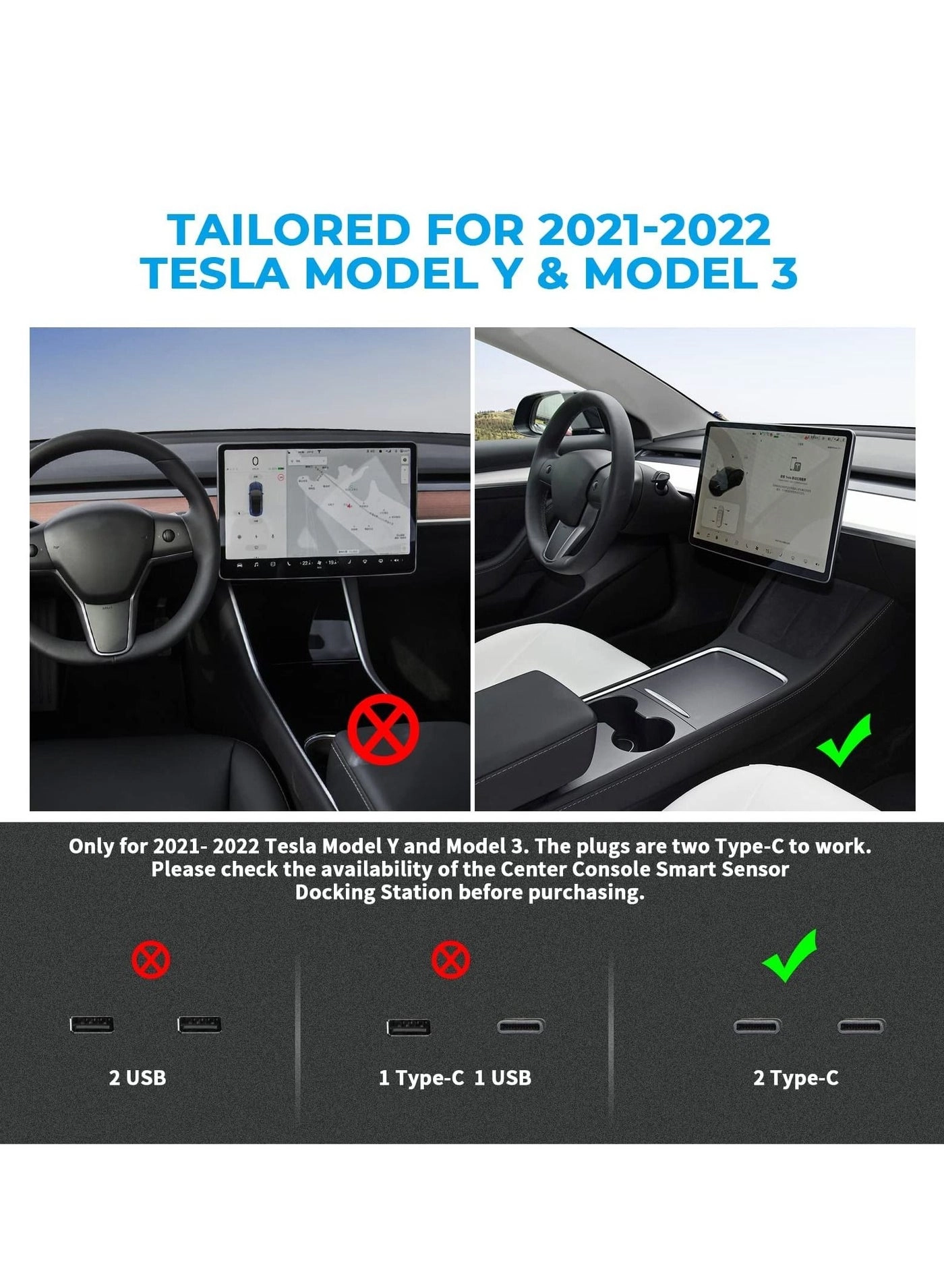 Docking Station - 2 Type C Tesla Model 3 / Y 2021-2022
