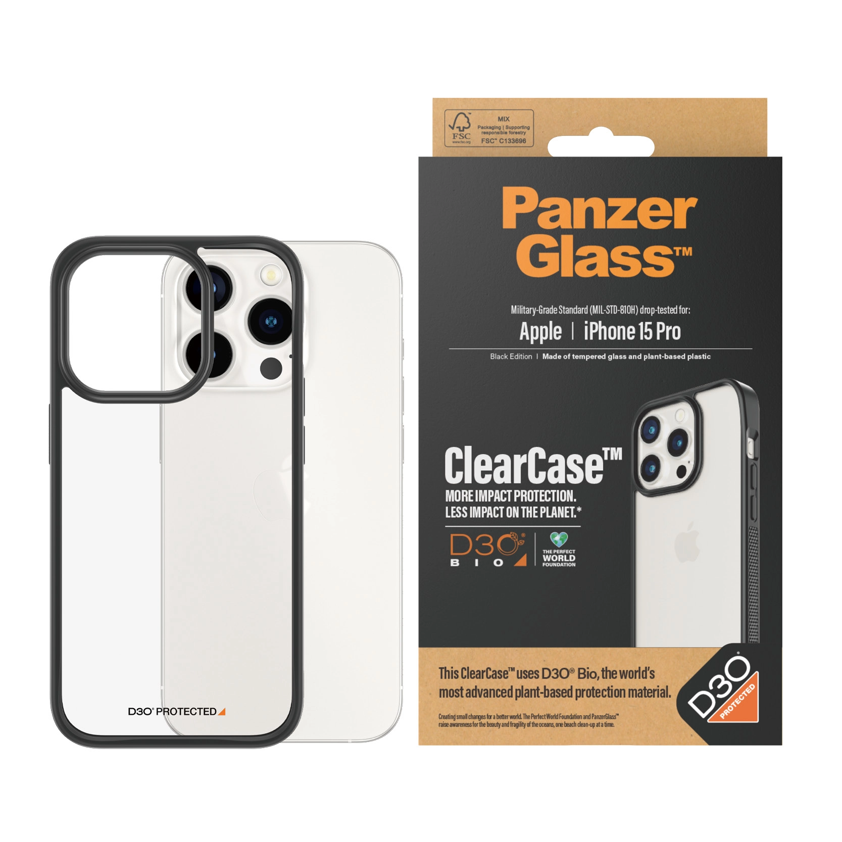 ClearCase - Glass TPU D3O + UWF Screen Protector + Camera Lens Protector for iPhone 15 Pro Max 2023 6.7"