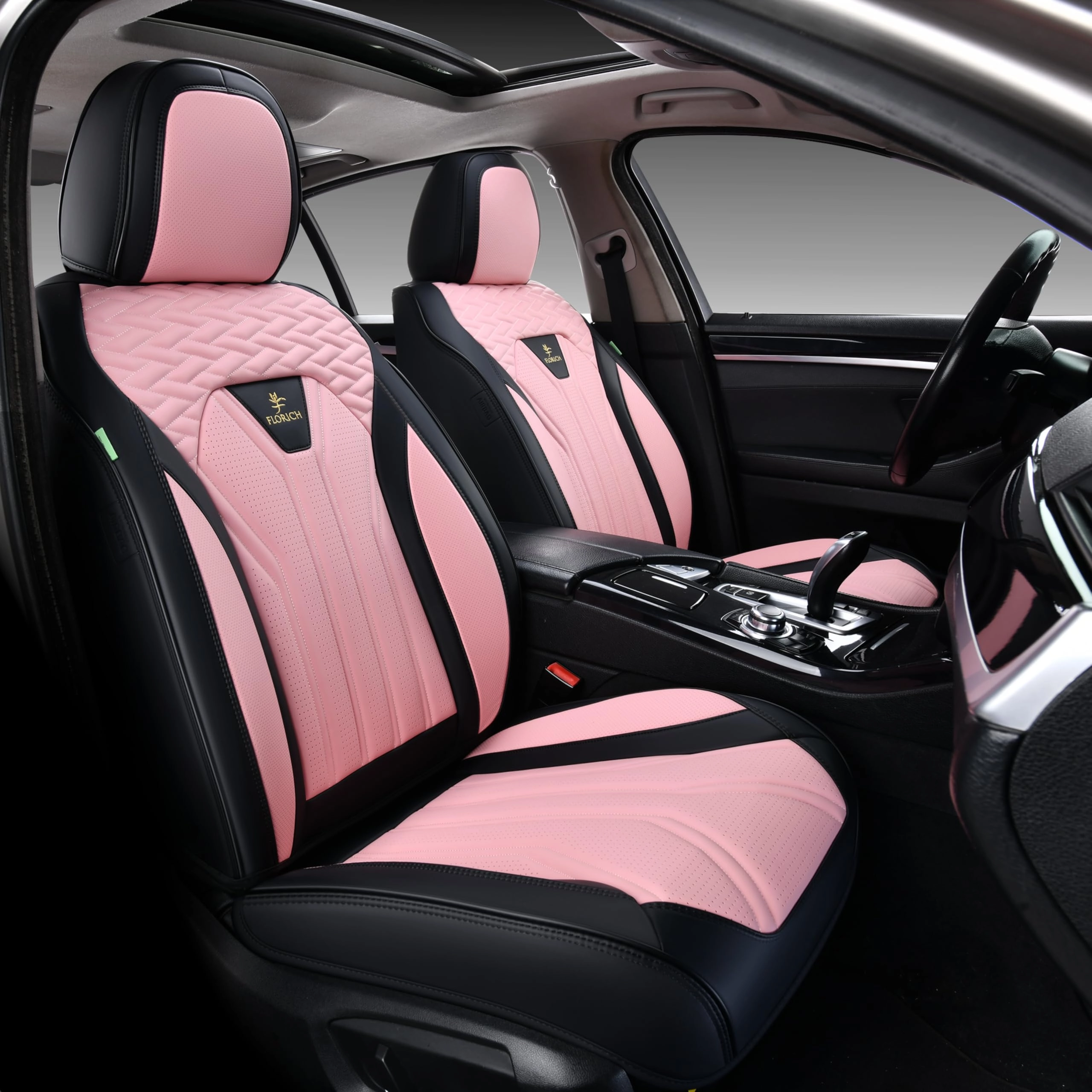 FLORICH Car Seat Covers - Universal Fit Faux Leather Black&Red