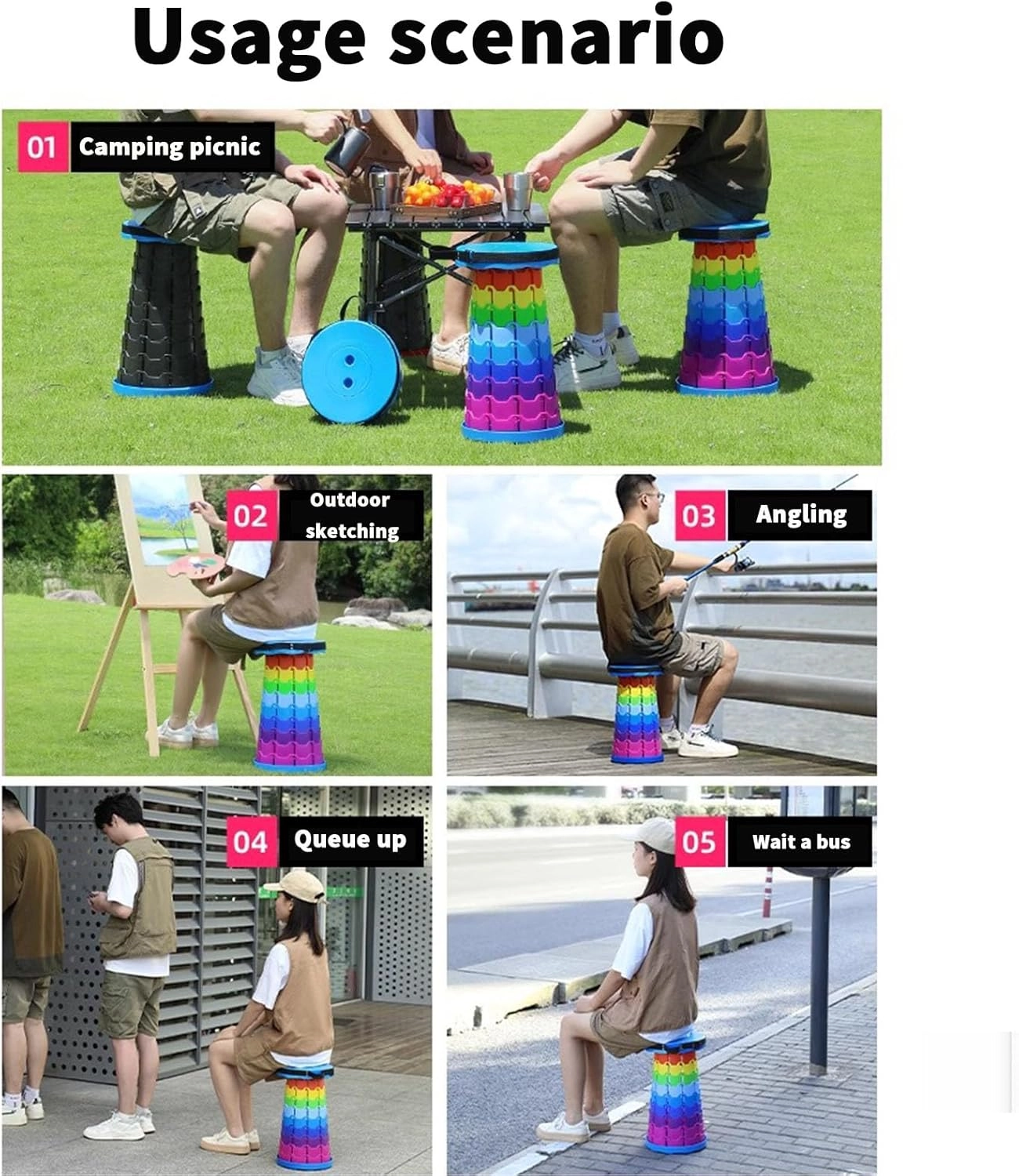 Round Rainbow Folding Stool - 400 lbs