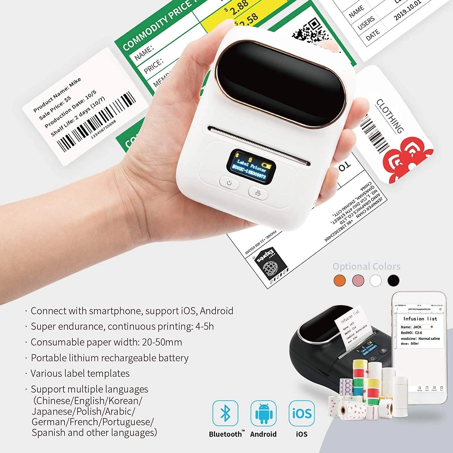 Bluetooth Thermal Label Printer - Ink free printing 15mm