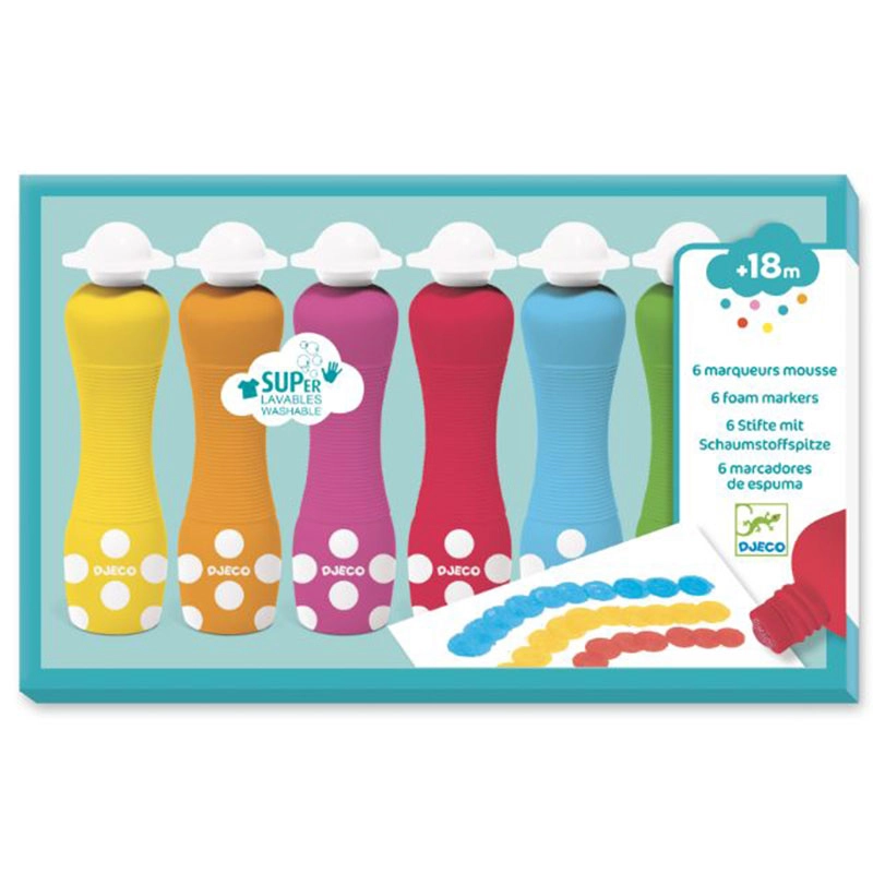 DJECO Foam Markers - pink red green orange yellow blue