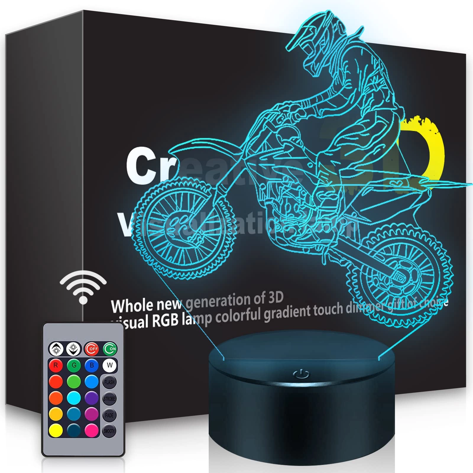 bassi Dirt Bike 3D Night Light - 16 Colors Remote Control