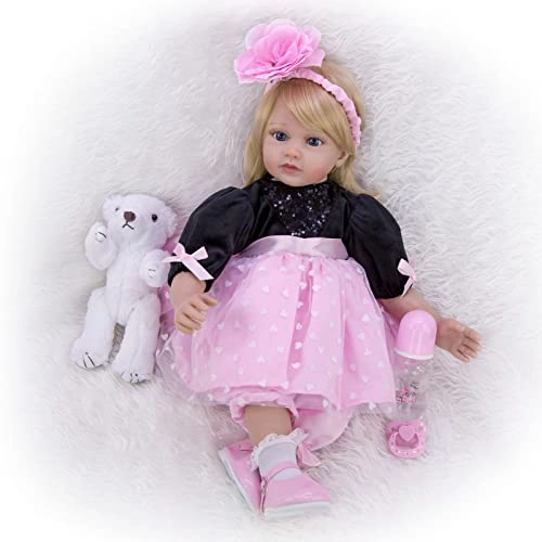Reborn Baby Doll - 24 Inch Vinyl Cotton Body Pink Yarn Skirt Ages 3+