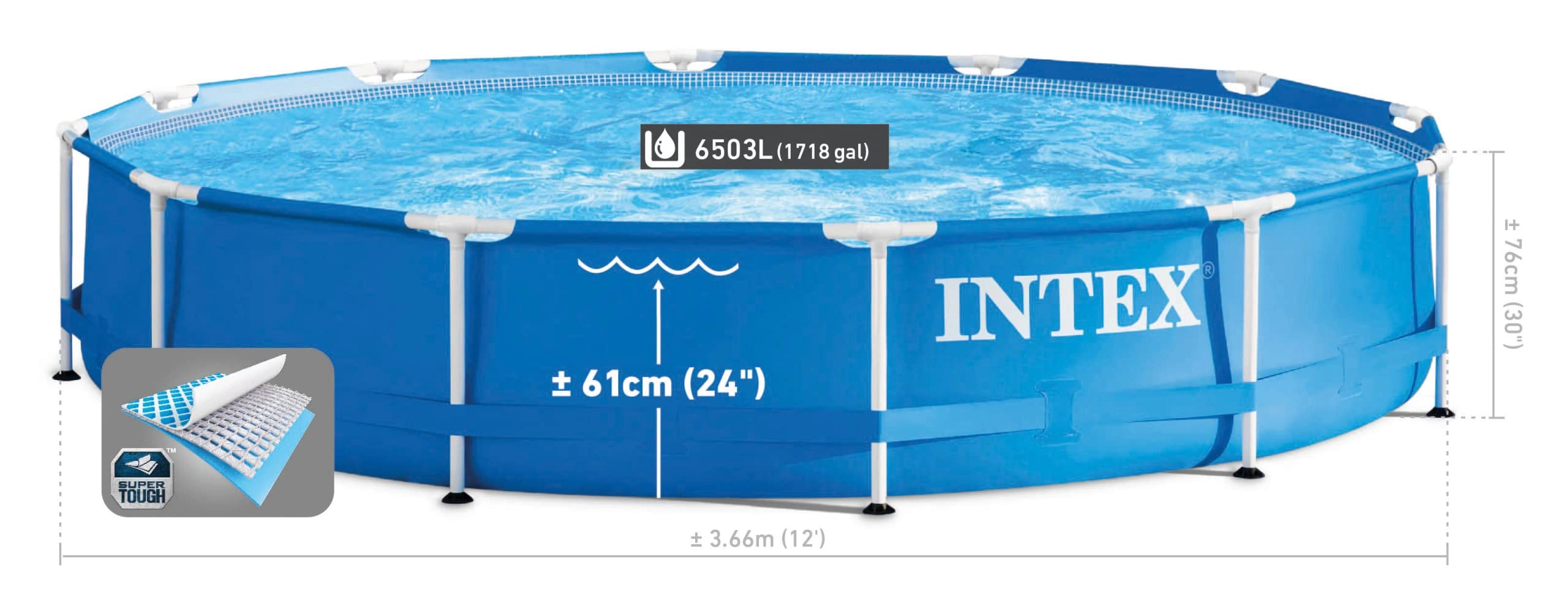 Metal Frame 12 ft x 30 in Above Ground Pool - 1718 Gallons