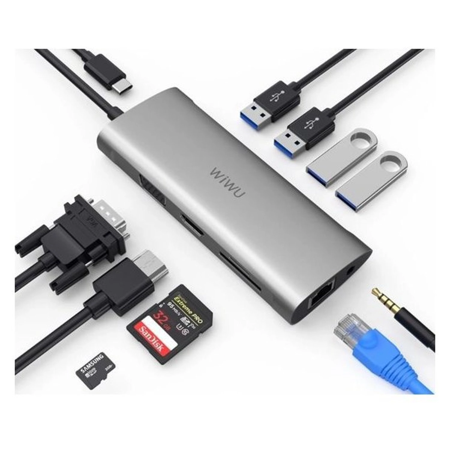 Alpha - USB C to RJ45 HDMI VGA Micro SD TF Card Reader