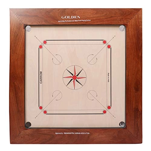 Golden Carrom Board - 12mm Champion with Coins Striker & Cover