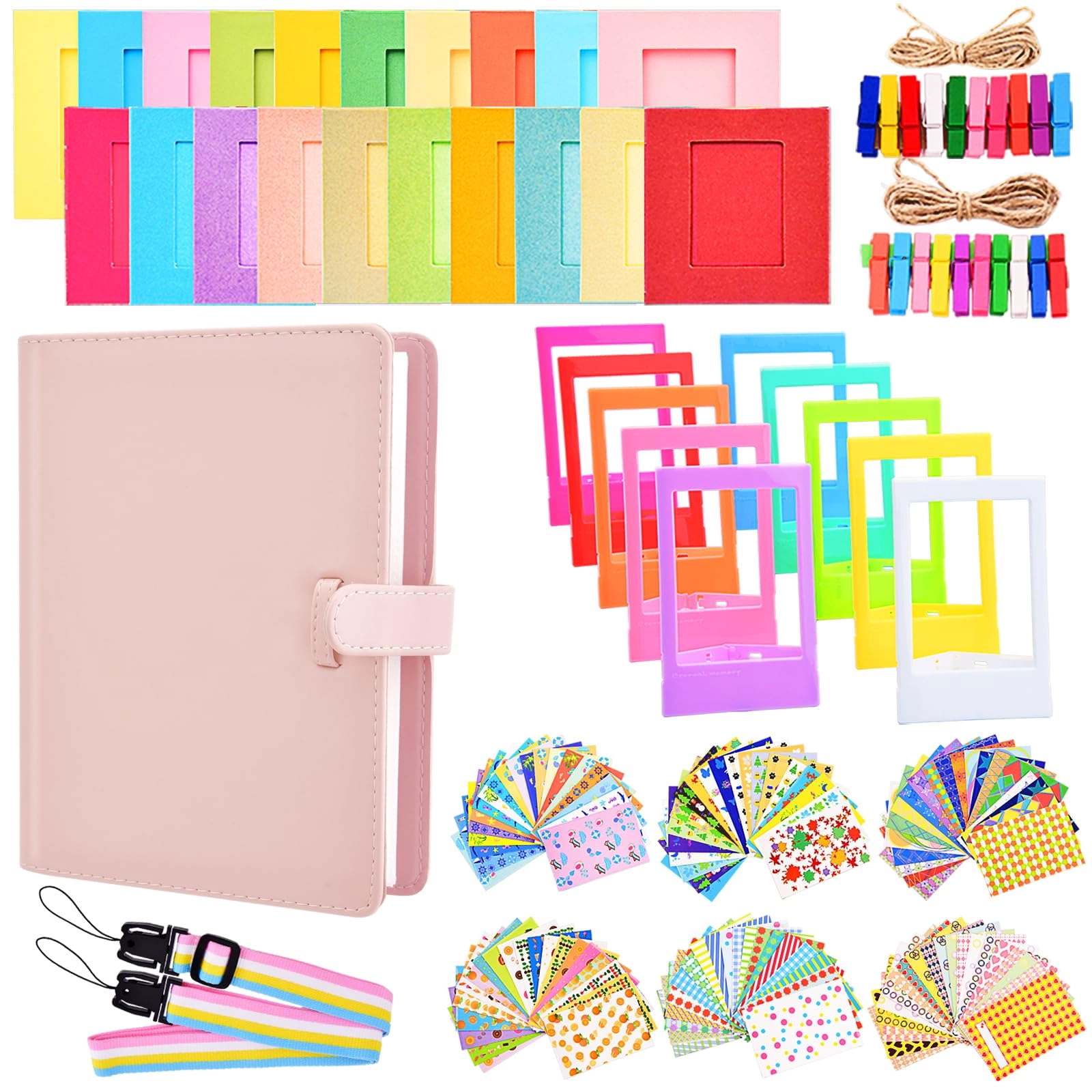 128 Pocket Album + Film Stickers - 120 + Plastic Desk Frame - 10 + Hanging Frame - 20 + Rainbow Camera Strap