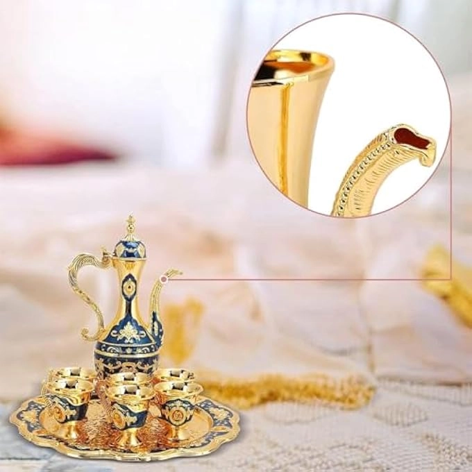 Turkish Tea Set + Turkish Teapot Set + Turkish Coffee Pot + Coffee Cup + Tea Tray + Turkish Flagon - Zinc Alloy + Shot Glasses Set