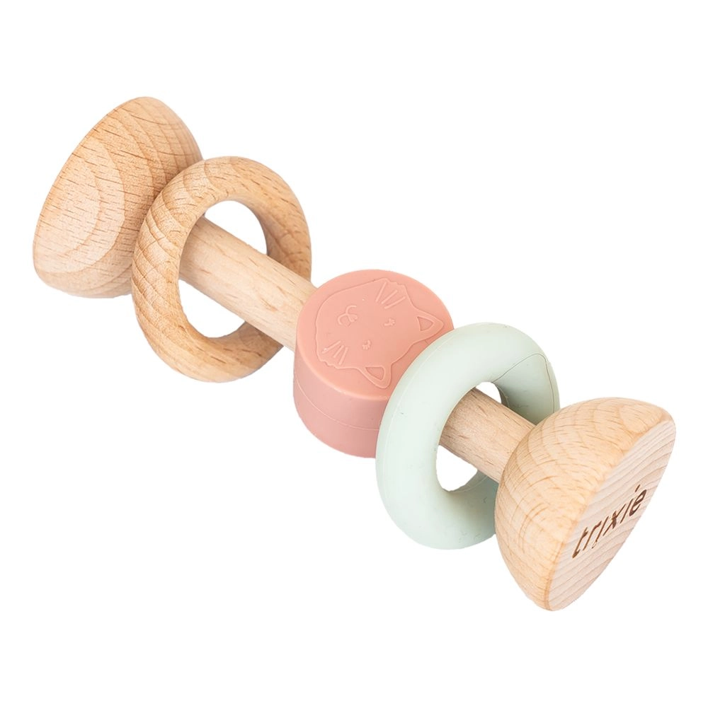 TRIXIE Wooden Silicone Rattle - Suitable for 3 months & above beechwood and soft silicone Mrs. Cat