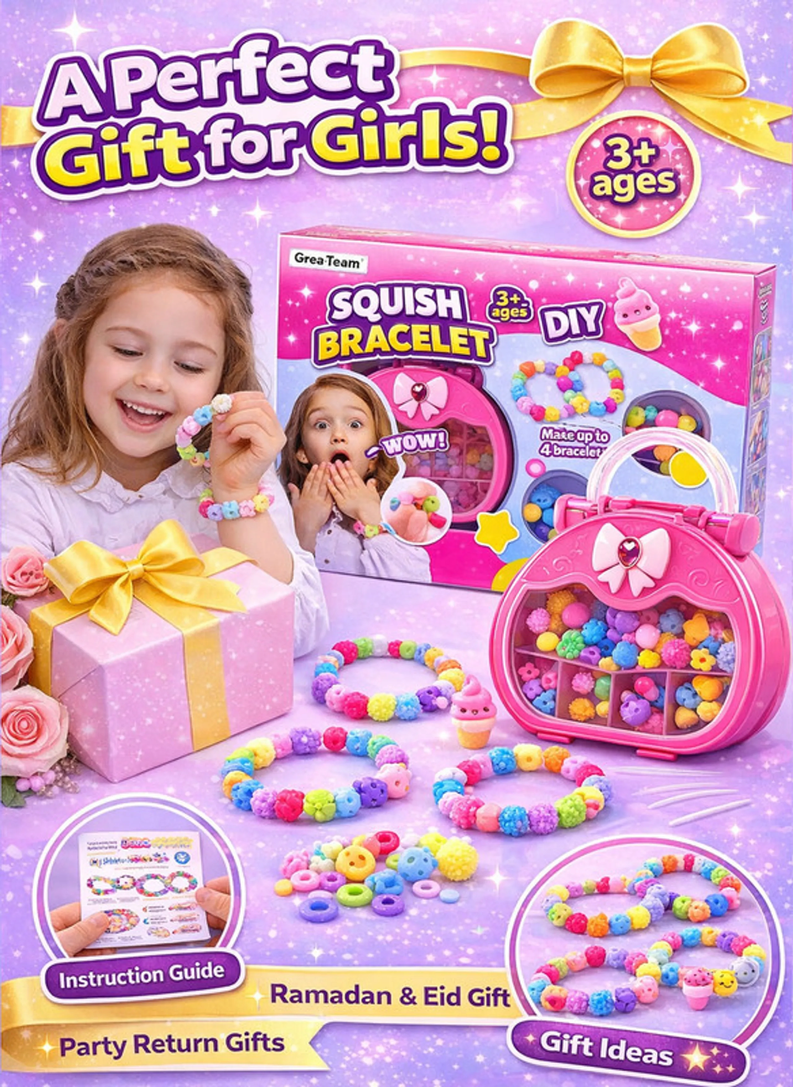 Squish Bracelet DIY Kit - 4pc Pink