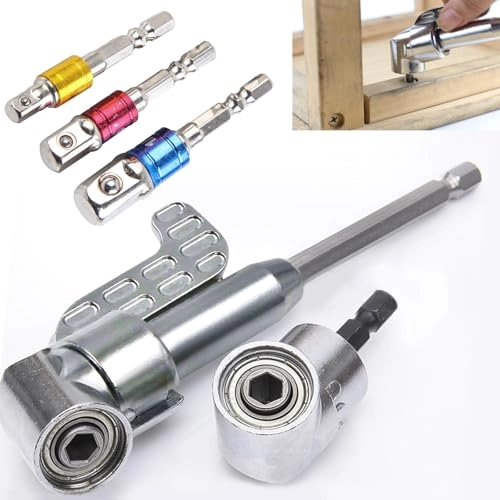 Right Angle Drill Attachment + 90 Degree Drill Adaptor + 105 Degree Right Angle Drill Bit Adapter + Drill Socket Adaptor - 1/4, 3/8, 1/2 inch