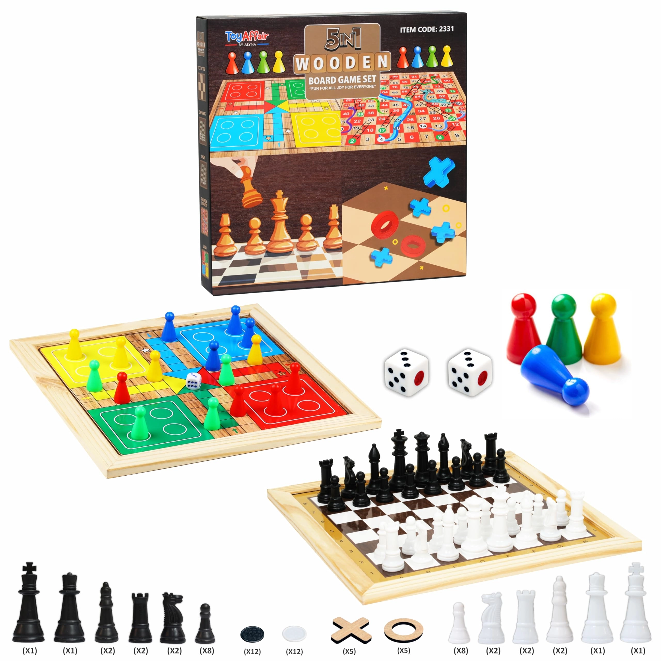 Ankit Toys & Games Ludo + Snakes & Ladders + Checkers + Chess + Tic Tac Toe