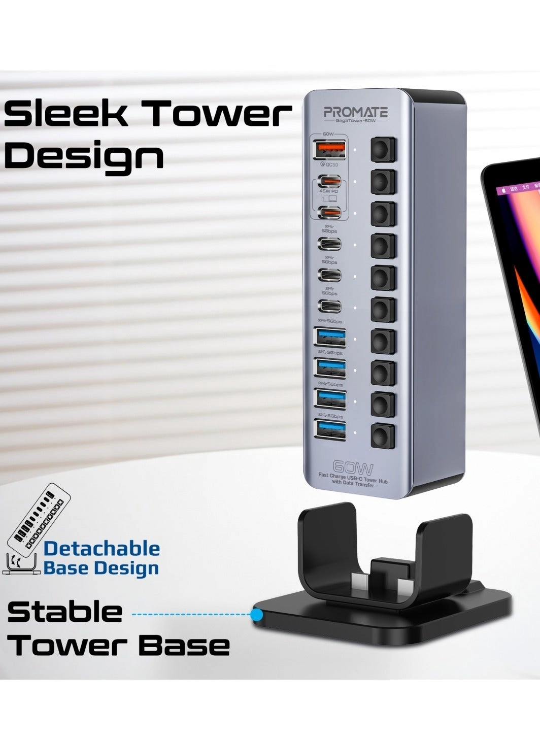 GegaTower-60W - 14-In-1 USB-C Tower Hub