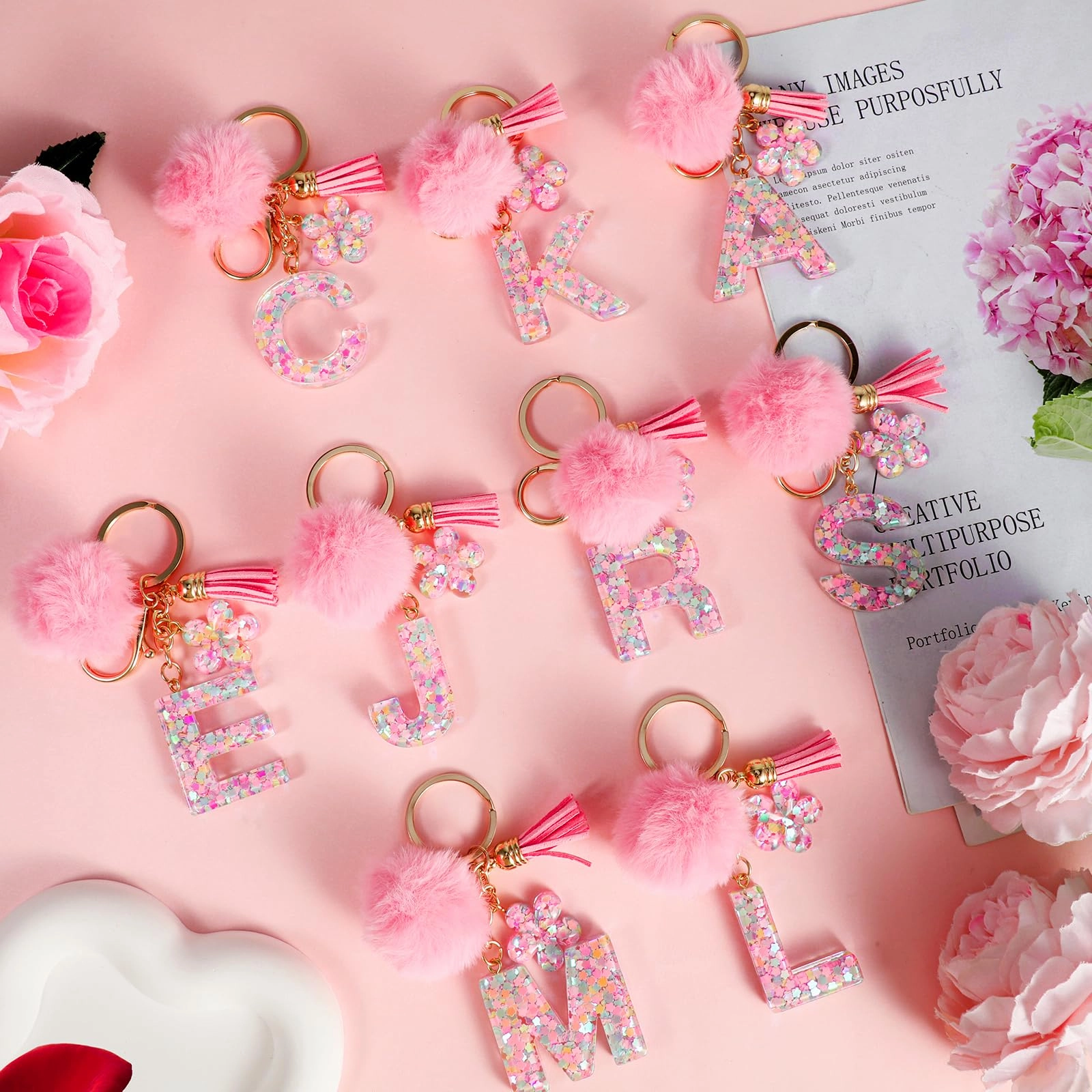 Initial Letter Keychain - Flower