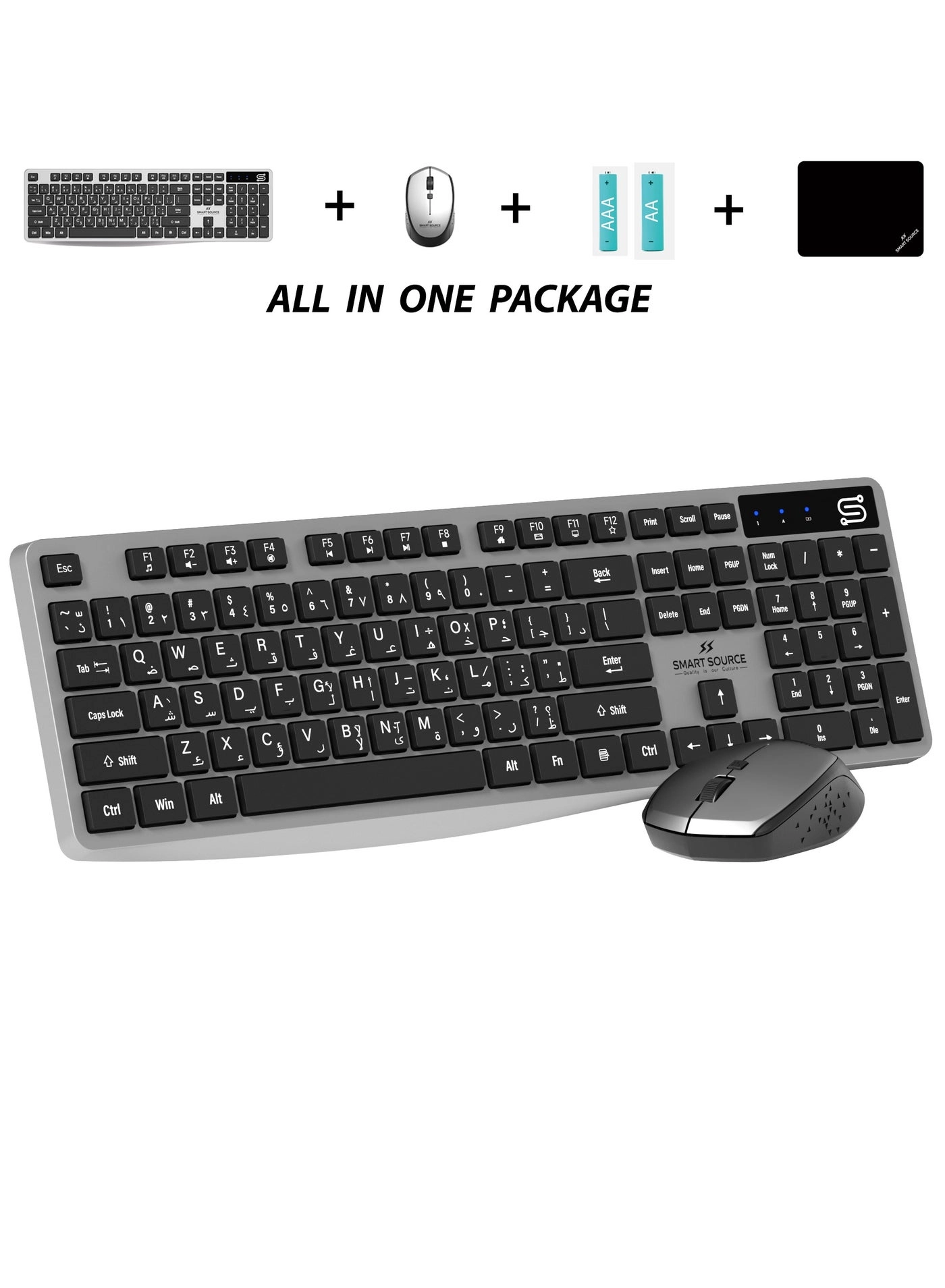 SmartSource Wireless Keyboard + Wireless Mouse + Mouse Pad - EN/AR Wireless