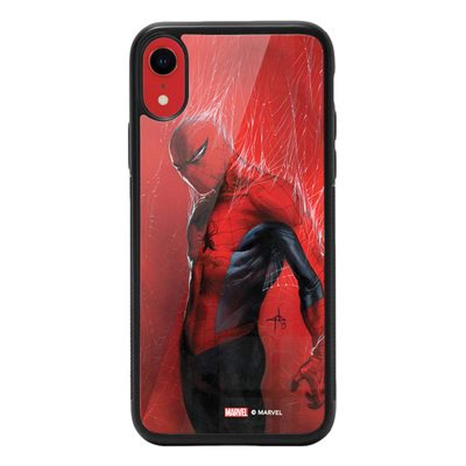 Wackylicious Webbed Spiderman Back Case for iPhone XR - TPU Bumper Case + Tempered Glass Back