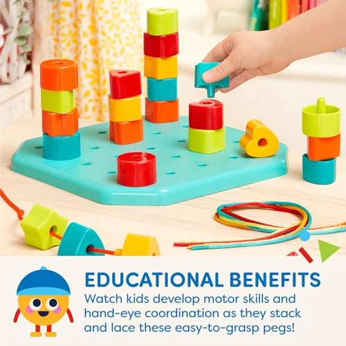 Count And Match Pegs With Board - 2+ 25 x Colorful Pegs 5 x Cords