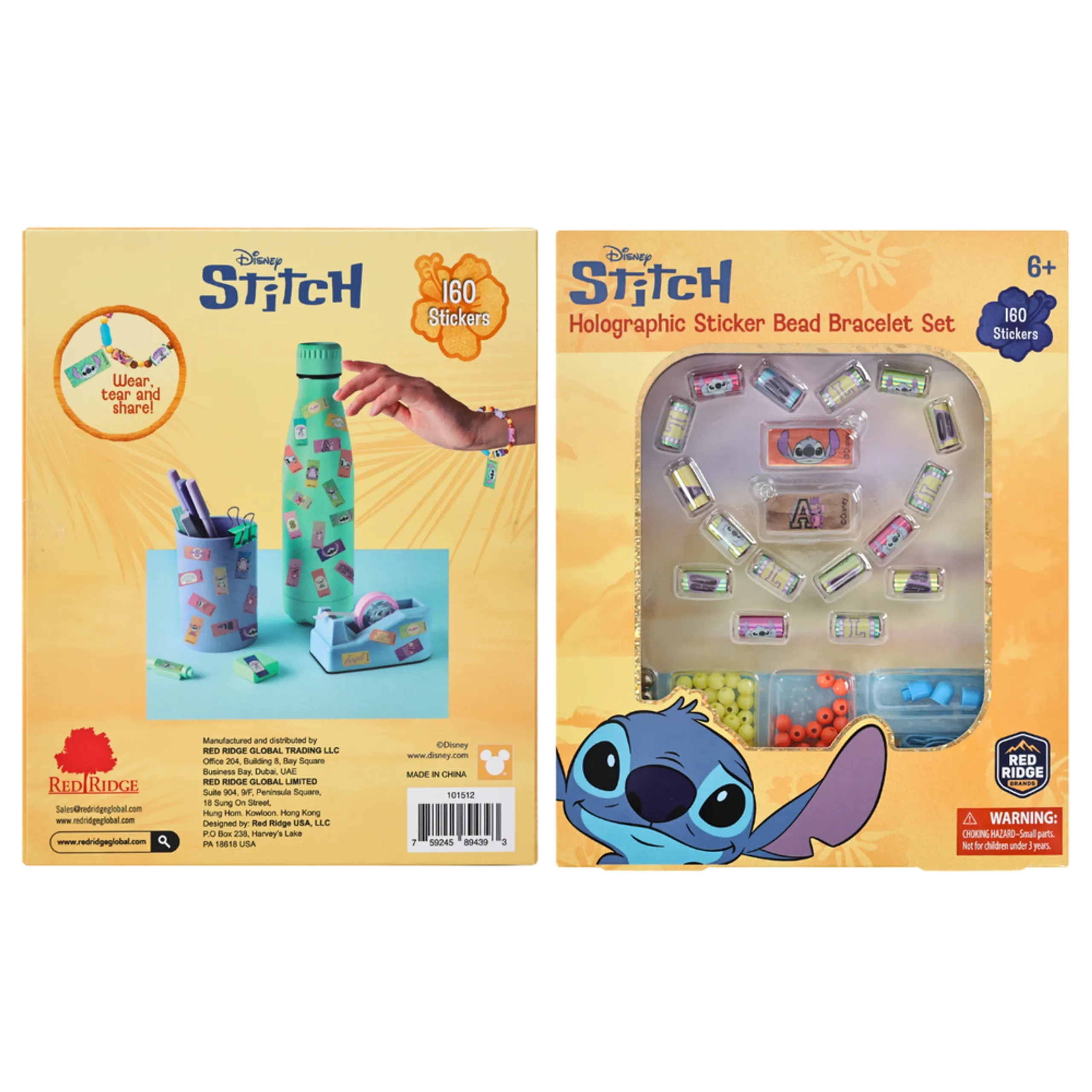 Stitch Holographic Sticker Bead Bracelet Making Craft Set - 160pc Heart-Shaped