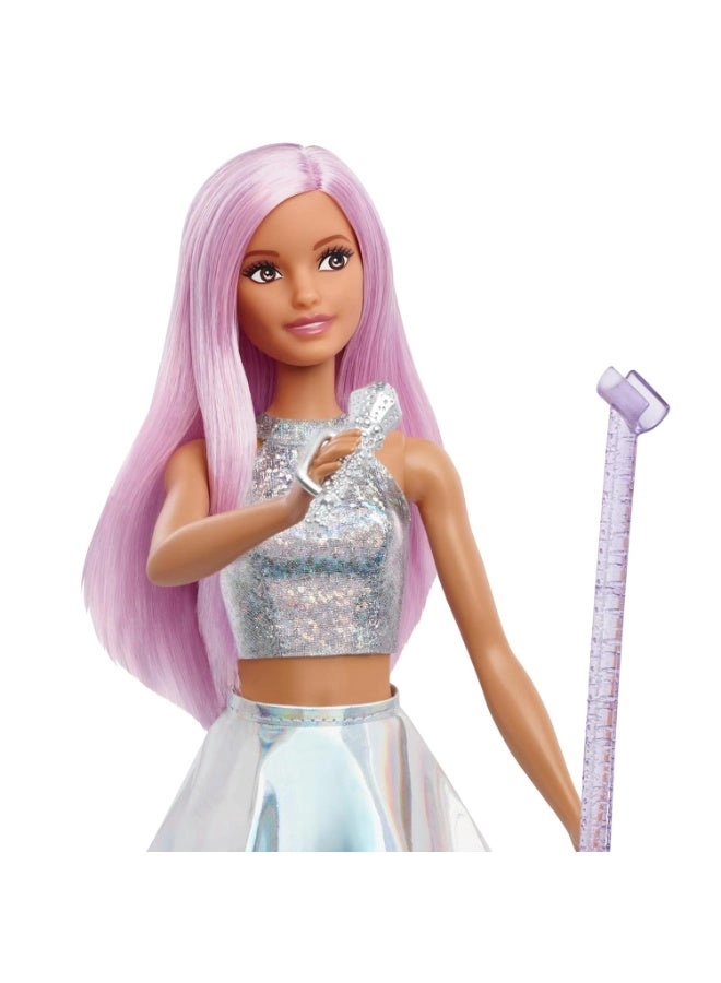 Pop Star Doll - Iridescent Skirt Microphone Pink Hair Ages 3+
