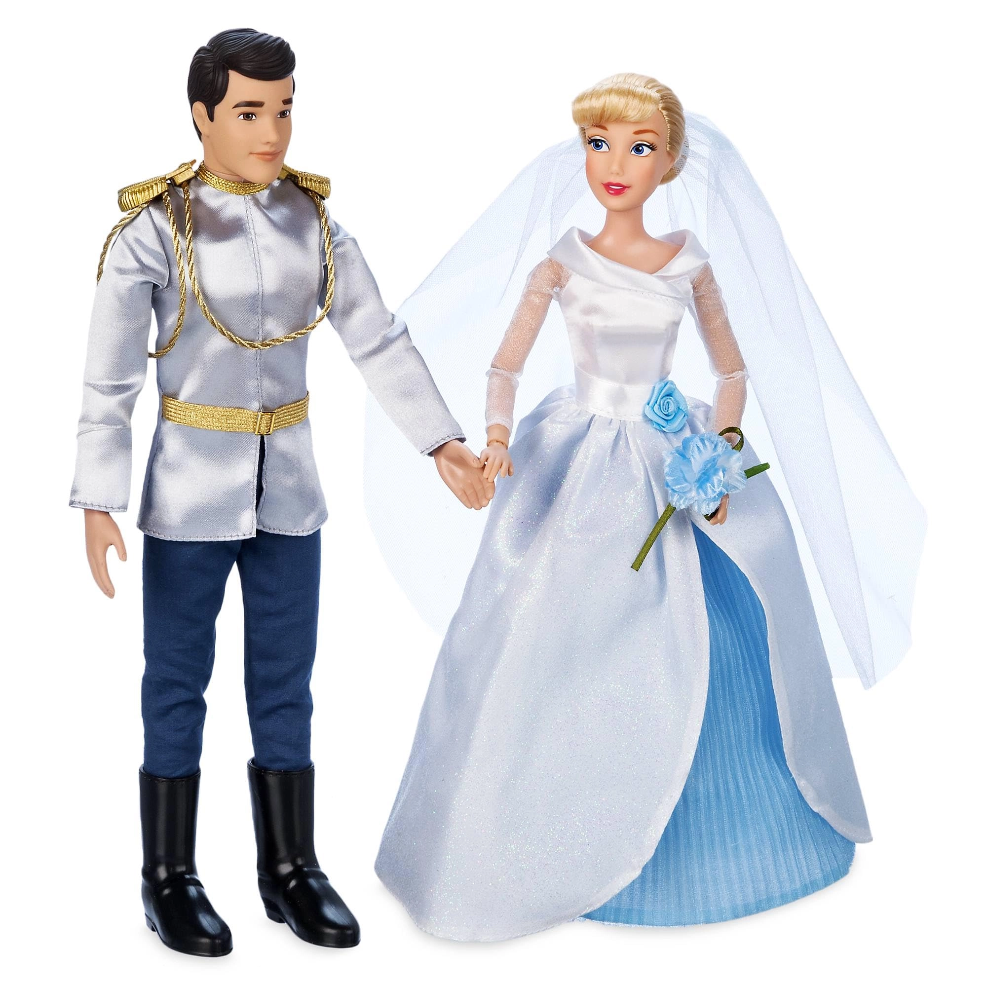 Disney Store Cinderella Wedding Doll - 29cm + Prince Charming Wedding Doll - 30.5cm Ages 3+