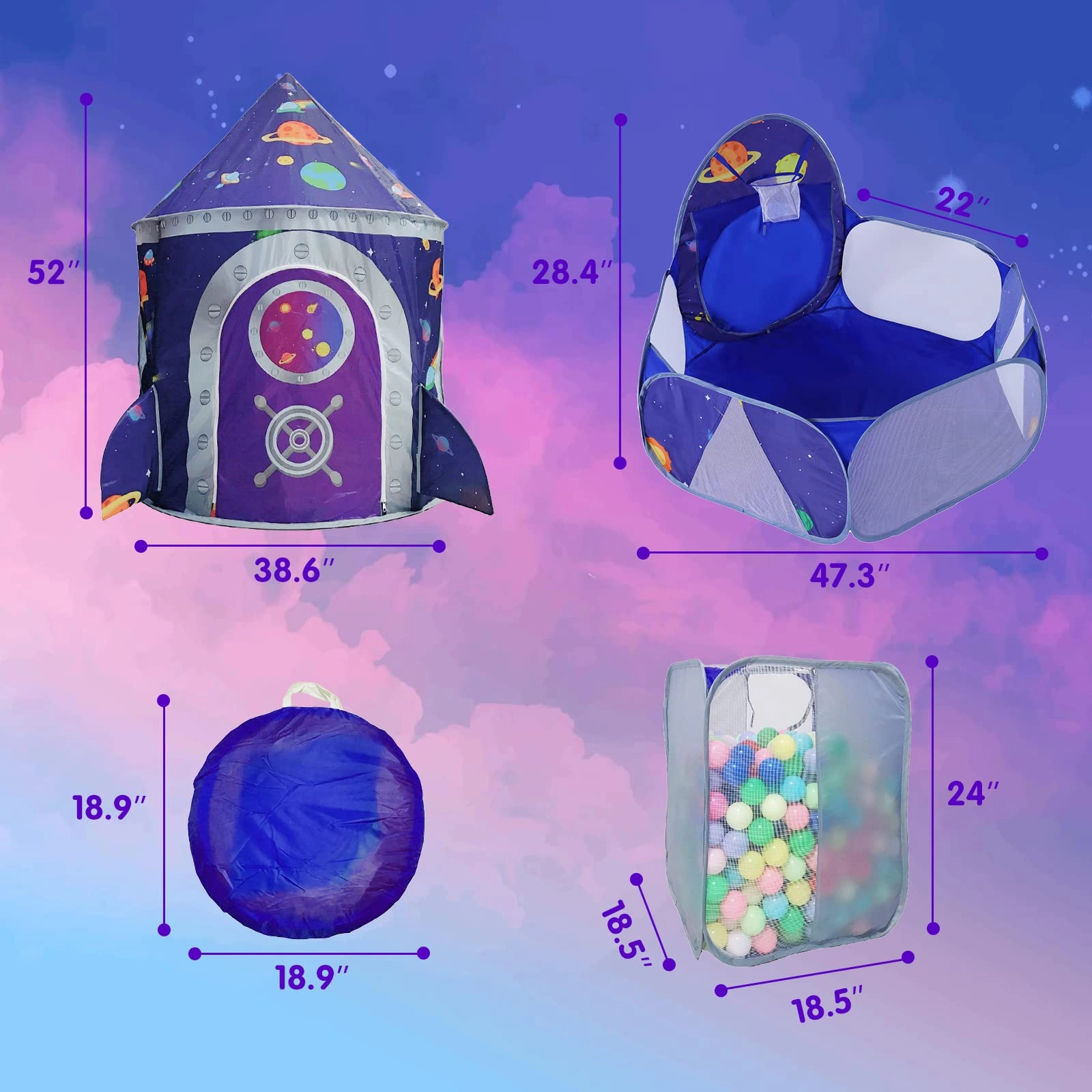 Space Ship Play Tent + Crawl Tunnel + Ball Pit