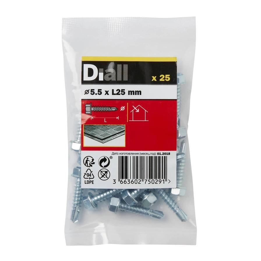 Diall Zinc-Plated Carbon Steel Drilling Hex Screw Pack 5.5mm 25mm