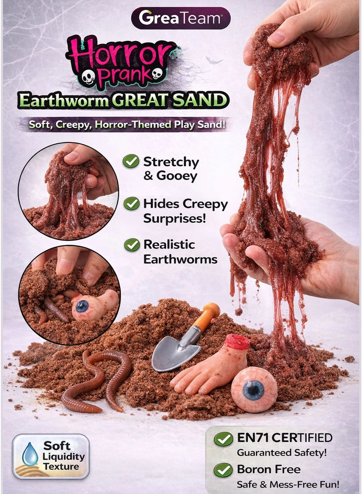 GREAT Sand Set of 6 Coffin Shape Pots - 4 Earthworms EN71 Certified