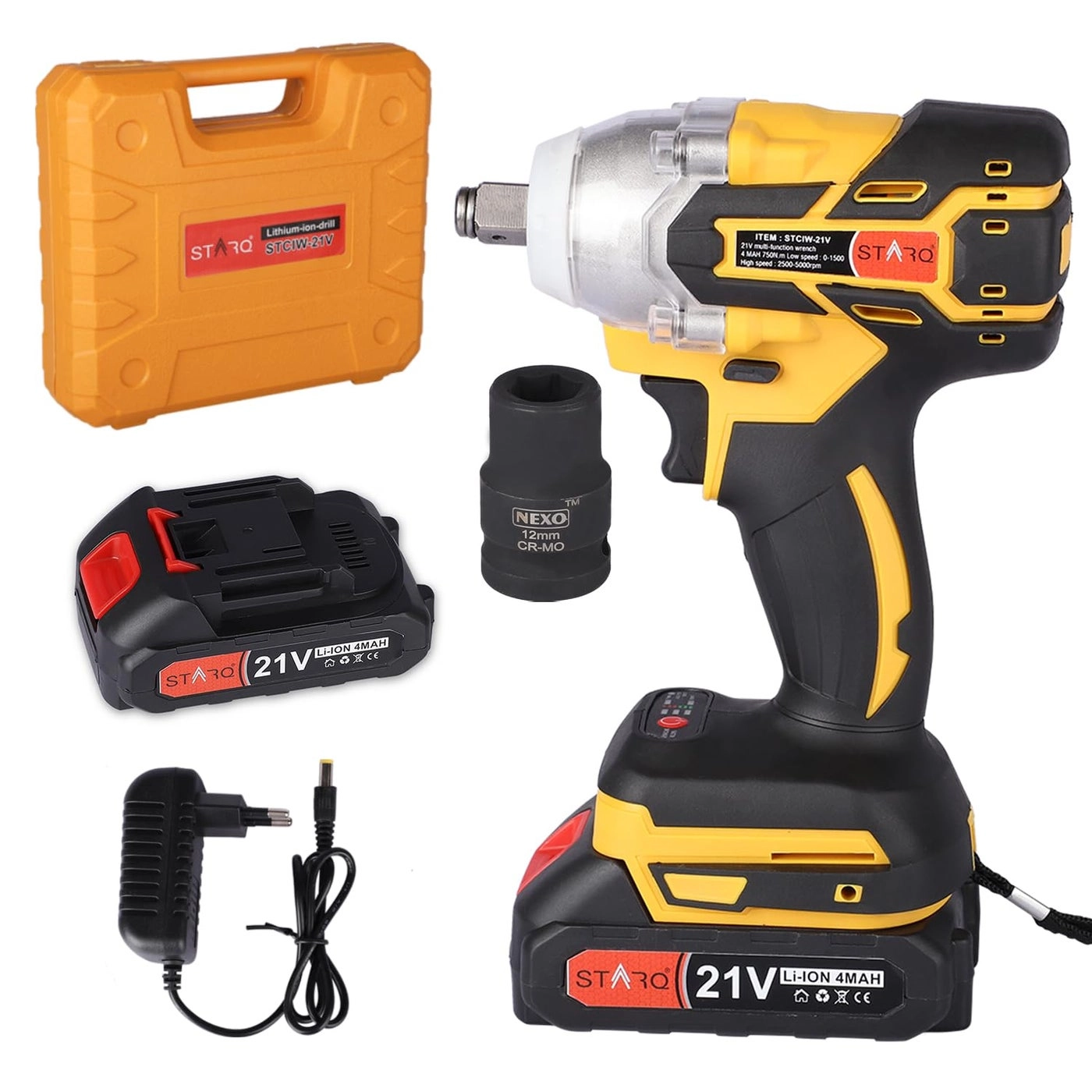 Heavy Duty Cordless Impact Wrench - 21V 2 Batteries Built-in LED