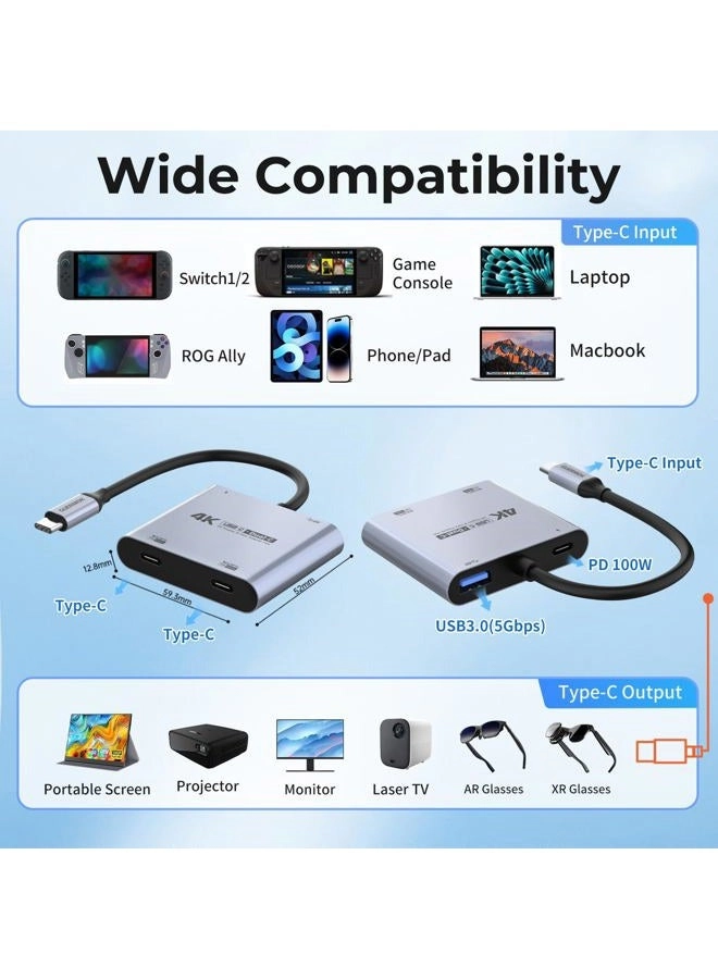 4-in-1 Dual USB-C Display Hub - 4K@60Hz 100W PD USB 3.0 5Gbps