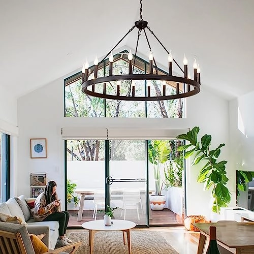 Wagon Wheel Chandelier - Dimmable