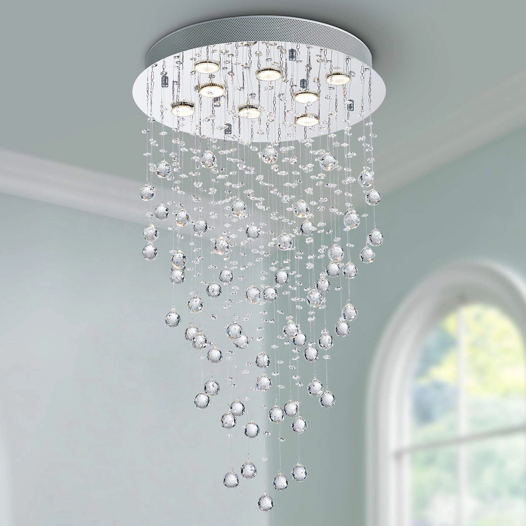 Anjia Round Raindrop Chandelier - 20 inch Wide x 34 inch High 8 GU10 Bulbs